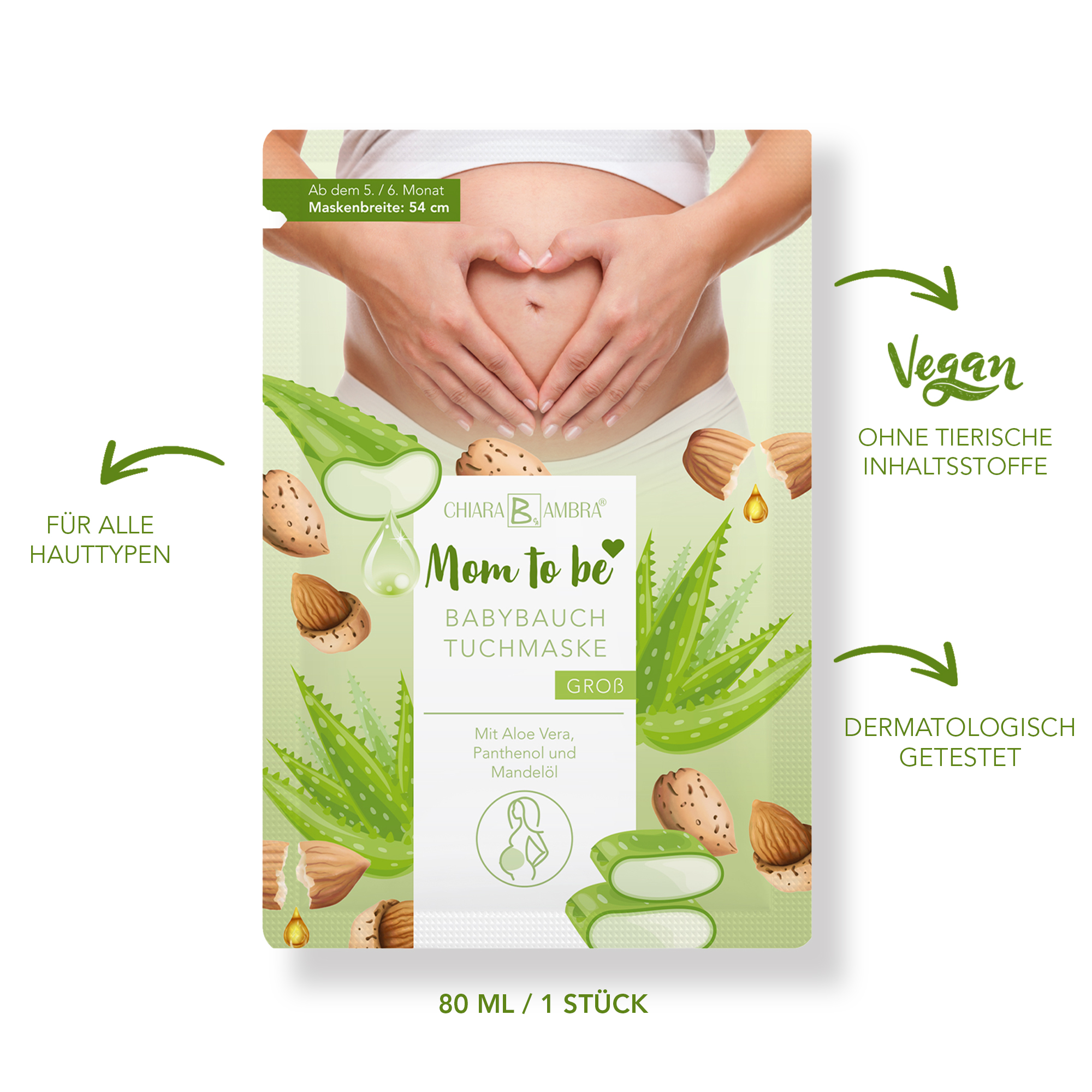 CHIARA AMBRA ® Babybauch Tuchmaske, groß ab dem 5./6. Monat - Vorteilspack 3 Stück